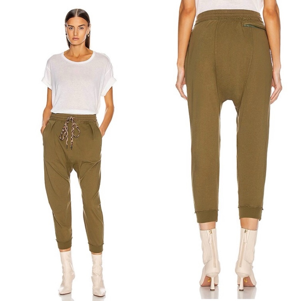 R13 Harem Cotton Sweatpants Army Green Small| Leopard Drawstring Joggers |Luxury